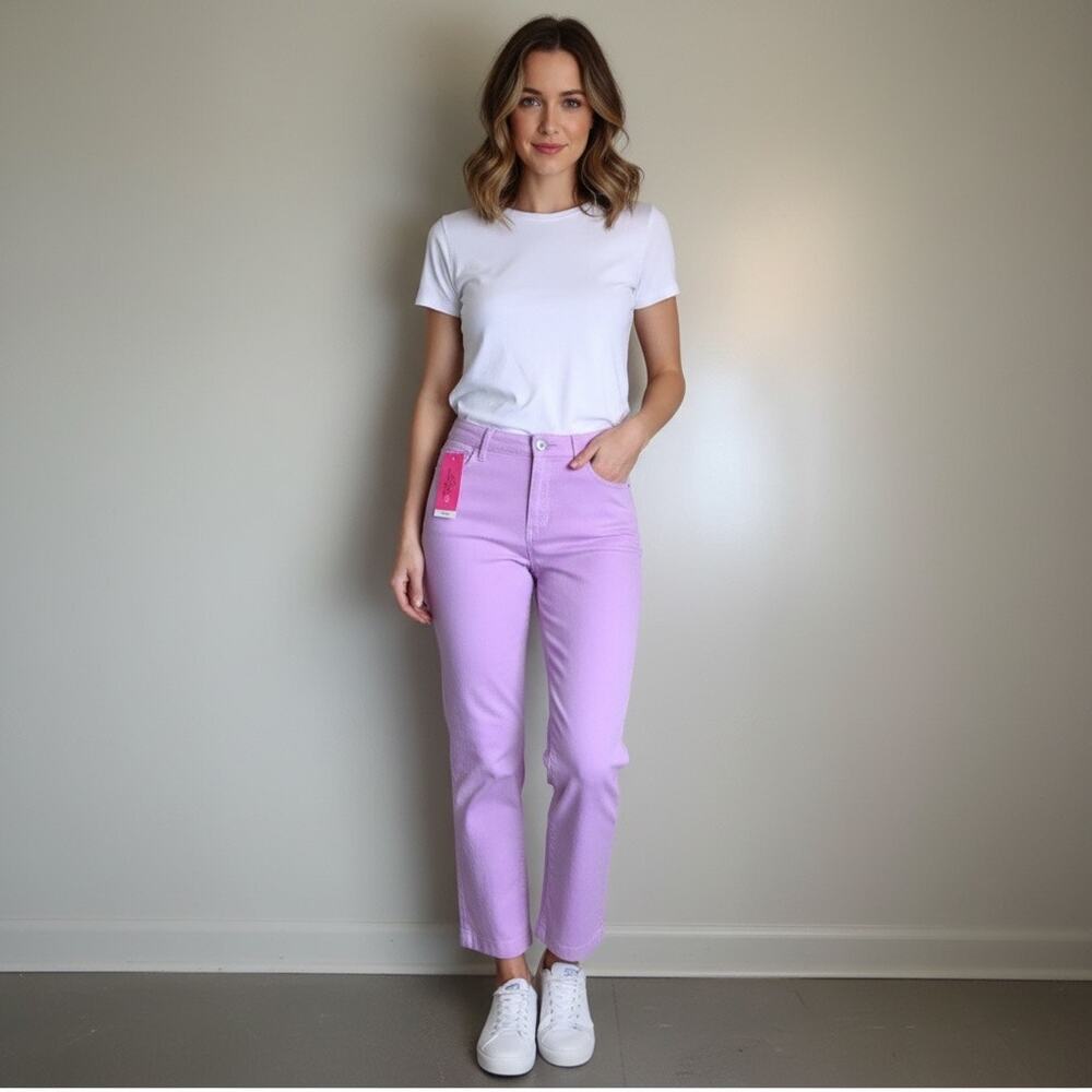 Lilly Pulitzer Women high Rise Crop Jeans Sz.8 lilac NWT Resort Wear Preppy - Picture 3 of 13